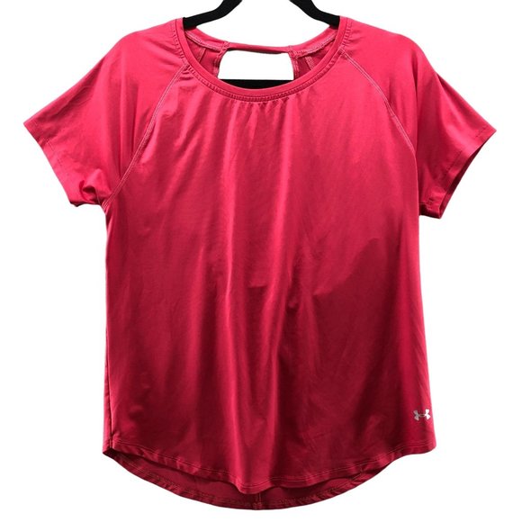 Under Armour UA Tee Size Small S Red Open Back Short Sleeve Active Running Gym - Picture 1 of 10